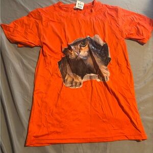 Orange Tee with Peeking Cat Graphic